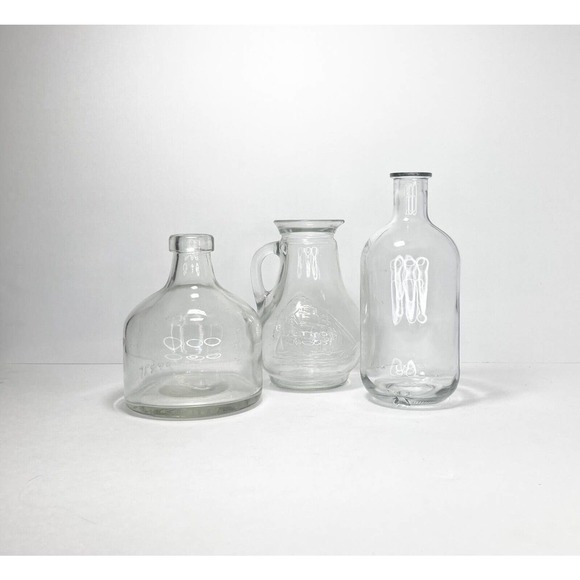 Set of 3 Vintage 1960’s Apothecary Storage Decor Clear Glass Bottles/Jars, 6”-8” - Picture 1 of 6